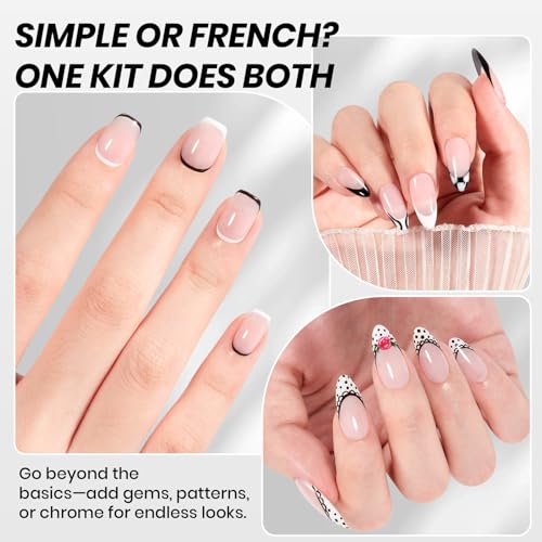 Image of Beetles Black White Gel Polish Kit - Simple Black & White Colors Collection, 2pc 15ML HEMA-FREE French Nails Design Trendy Colors Uv LED Lamp Salon DIY at Home Nails Gifts for Women