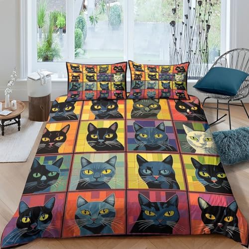Funda nórdica de gato patchwork 3D reversible microfibra 200x200cm juego de cama infantil 2