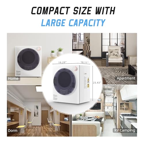 Image of Elevon 2.6 cu.ft Portable Laundry Dryer,800W Electric Clothes Dryer with Stainless Steel Tub,Front Load with Exhaust Pipe,5 Automatic Drying Modes LCD Control Panel for Apartment Home Dorm RV,White