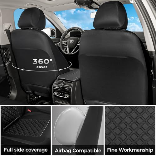 Image of FLORICH Seat Covers, Front Seat Covers 2 PCs, Automotive Seat Cover for Cars, Luxury Leather Universal Seat Cover Accessories Fit for Most Cars SUV Truck Sedans(Black)