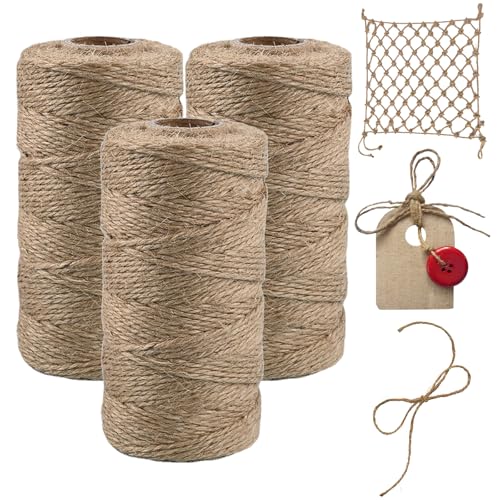Duoleimi Cordón de Yute de 300 m, marrón Natural, 1,5 mm, cordón de Yute para Manualidades DIY, cordón para Paquetes, Cinta de Yute, Cordel, cordón Decorativo, cordón para Manualidades