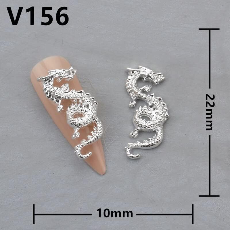 50Pcs Punk Nail Art Dragon Alloy Charms 4 Colors Dargon Shaped Nail 3D Metal Accessories for New Year Nail Art Accessories