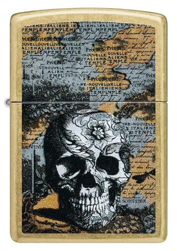 Image of Zippo Floral Skull Design Street, Brass, Pocket Fuel Windproof Premium Lighter (BIS Certified)
