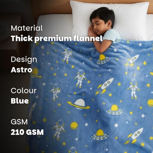 Image of Famyo Glow Blanket for Kids - Astronaut | Kids Blanket 0-15 Yrs | 200x152 cm Double Bed Blanket | Soft Flannel Blankets for Winter | Lab-Tested & Safe, (Grey) | 0-15 Yrs, 200x152 cm Queen Size Double Bed Blankets, Soft Flannel, Lab-Tested & Safe