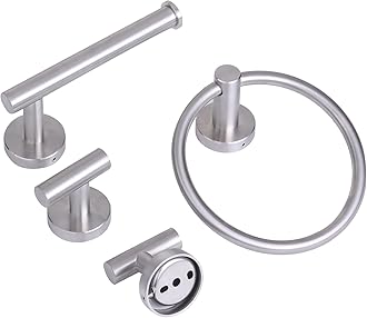 Ntipox 4 Piece Stainless Steel Bathroom Hardware Set Include Hand Towel Ring, Toilet Paper Holder,and 2 Robe Towel Hooks,Bathroom Accessories Kit Nickel Brushed…