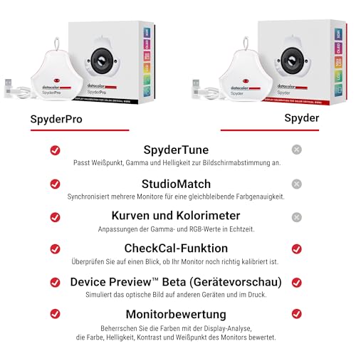 Datacolor SpyderPro – Kalibrierung Computermonitor und Laptop-Bildschirme für Foto- und Videoediting, benutzerfreundlich, Farbgenauigkeit und Konsistenz, Fotografiezubehör für Anfänger & Profis