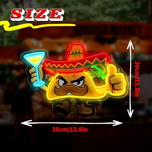 Tacos Neon Sign for Wall Decor,Dimmable Led Tacos Neon Light for Mexican Restaurant Decor Mexican Burritos Led Light Neon Light for Shop Restaurant Window Fast Food Shop Wall Decoration by JIARODEY - Image 2