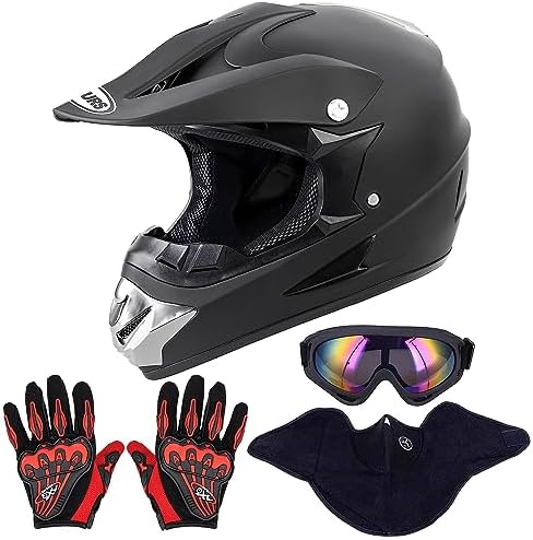 Adult Motocross Dirt Bike Helmet with Goggles, Gloves & Mask Dirt Bike ATV Helmet for Unisex-Adult Men Women Adjustable Sun Visor DOT/FMVSS-218 Off-Road Motorcycle Helmet UTV Helmet Downhill