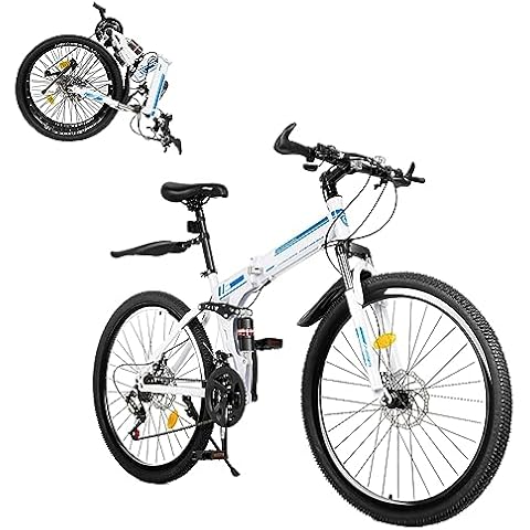 Futchoy 26 Inch Foldable Mountain Bike, 21-Speed, Dual Disc Brake, Steel Frame, Front and Rear Brakes, Precision Shifting, Folding MTB for Adults/Men/Women (26 Inch, Blue) Cover