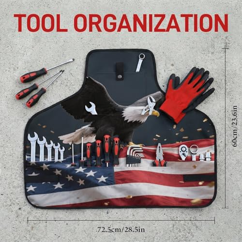 Delantal de trabajo con bandera americana y 8 bolsillos negro miniatura 2