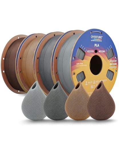 Image of OVERTURE 4KG Bundle High Speed PLA Filament 1.75mm, Neatly Wound 3D Printer Filament 4 Pack 1kg Spool (2.2lbs) Rapid PLA, Fit Most FDM 3D Printers (Light Grey+Space Grey+Brown+Chocolate)