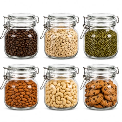 Image of Vasukie 750ML Glass Jars With Airtight Leak Proof Lids | Wide Mouth Storage Canister Jars Perfect for Kitchen Canning, Dry Food, Spices, Pickle, Coffee, Tea, Snacks, Sugar, and More (Pack of 6)