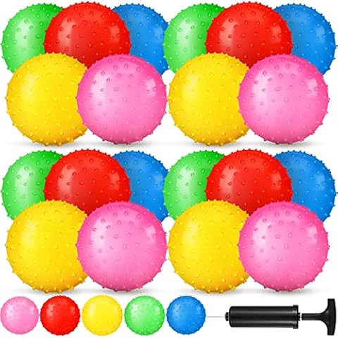 36 Pieces Knobby Balls 4.72 Inch Soft Bouncy Balls Tactile Sensory Balls with Air Pump Set Assorted Color Spiky Massage Stress Balls Fidget Toys and Party Favors Cover