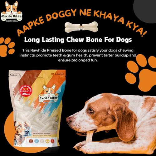 Image of Excite Bites Dog Rawhide Pressed Bones Mega Pack (Dog Chews) (Size 4 inch) (20 Pcs), All Life Stages