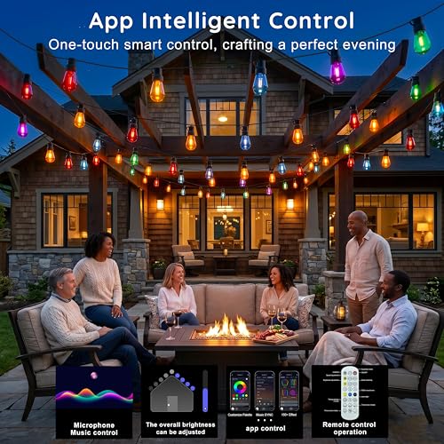 Image of 300FT RGB+IC Outdoor String Lights, Dimmable Shatterproof LED Bulbs, IP67 Waterproof DreamColor Chasing Lights, Multicolor Dynamic Lighting for Patio Balcony Garden & Outdoor Living Area Decoration