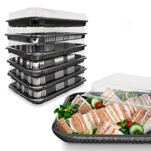 HIYAA Sandwich Platter Trays With Lids, Pack of 6 Reusable Plastic Catering Trays With Lids for Meal Prep, Cakes, Treats and Sandwiches