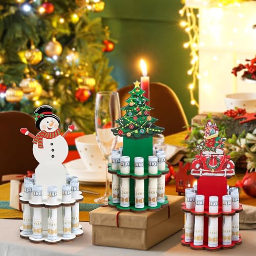 3 Pcs Christmas Money Holder, Wooden Money Holders, Christmas Ornament Money Holder with 10 Holes Cake for Table Decor Personalized Money Cash Gift Can be Written On The Back2