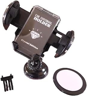 generic Crystal Edition Car Holder 2in1 for Dashboard/Windshield with 360° Rotation, Arms Height adjustable Stable fits all smartphones - Black