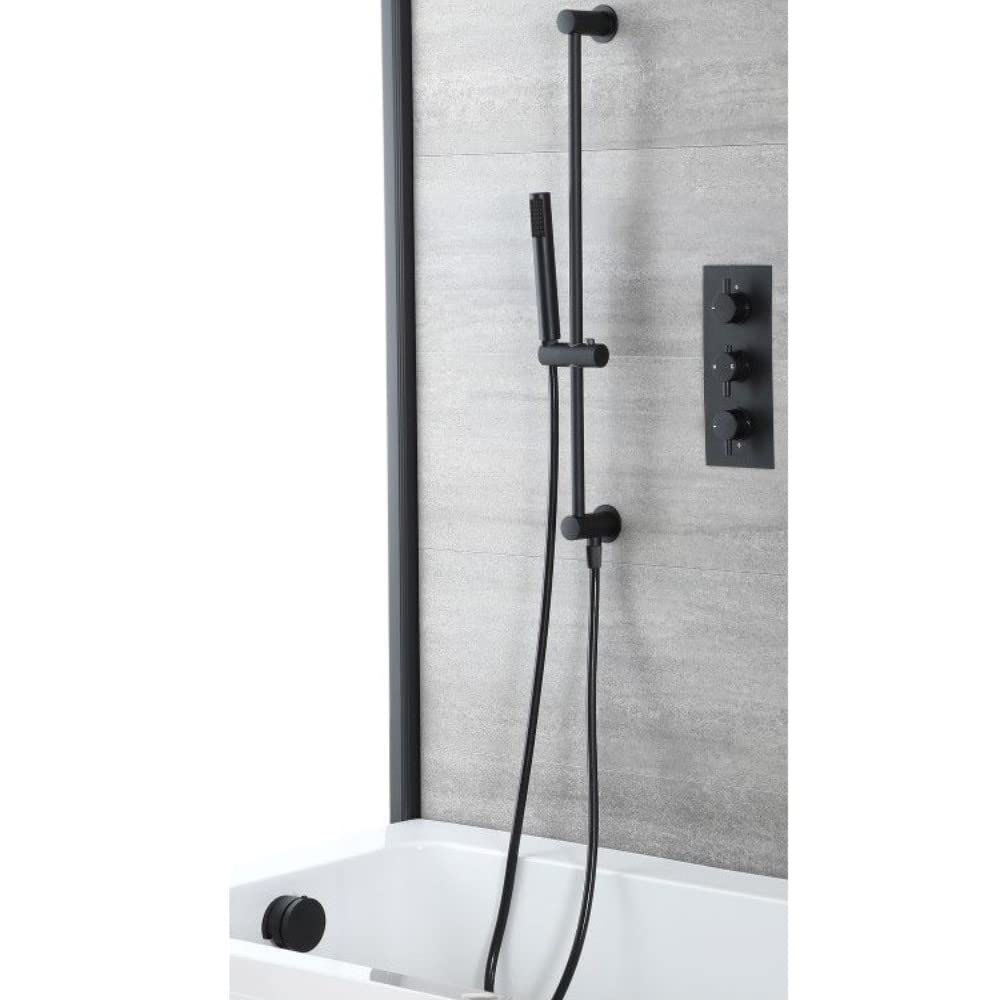Milano Black Nero Thermostatic Mixer Valve Hand Shower Riser Rail Overflow Bath Filler Tap