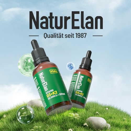 NaturElan Vitamin D3 K2 hochdosiert Tropfen - 20000I.E. + Vitamin K2 MK7 200 mcg pro Dosis, Vegetarische, Ohne Zusätze, Laborgeprüft - Designansicht 6 | Tages Deals