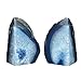 JIC Gem Blue Agate Bookends Geode Book Ends for Shelves Decorative Crystal Bookends Heavy Duty Bookend Bookshelf Decor with Rubber Bumpers(1 Pair, 3-4 LBS)