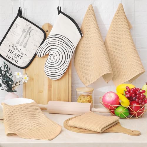 Image of Homaxy 100% Cotton Waffle Weave Kitchen Dish Cloths, Ultra Soft Absorbent Quick Drying Dish Towels, 12 x 12 Inches, 18-Pack, Apricot