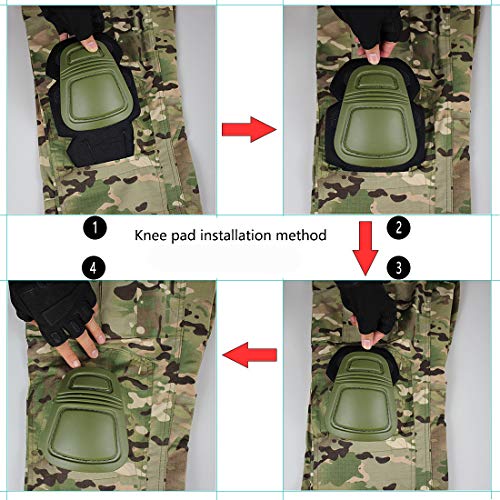 Men\'s Multicam Tactical Combat Pants with Knee Pads, Multi-Pockets Adjustable Elastic Outdoor Trousers for Airsoft Military Hunting (CP, Large) - Thumbnail 6