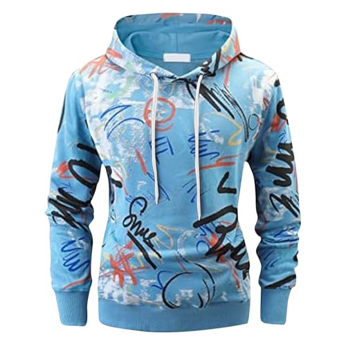 Mens Hoodies, Pullover Classic Hooded Top Long Sleeve Drawstring Sweatshirt Pullover With Pocket Men Uk Sweatshirts Tops for Fall Clothing (6XL, Blue)