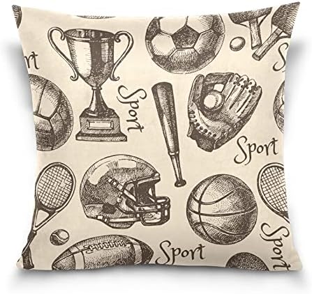 Vnurnrn Throw Pillow Case Decorative Cushion Cover Square Pillowcase 16" x 16" ​Twin Sides, Baseball Soccer Vintage Print, for Home, Office, Car Decor Cushion