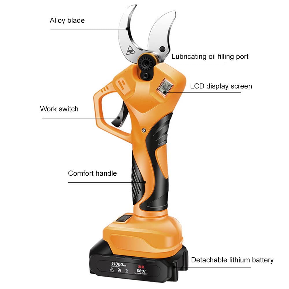 Tijeras De Podar Electricas,Tijera Eléctrica inalámbricas,tijeras de podar,con Pantalla LED, Baterías Recargables Tijeras para cortar Ramas de árboles frutales, 40mm,3battery-3blade