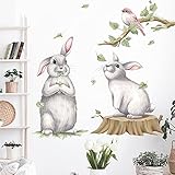 NOA 2 Cute Rabbit Wall Stickers with Bird On The Branches Decals, Removable Cartoon Animal Bunny 3D...