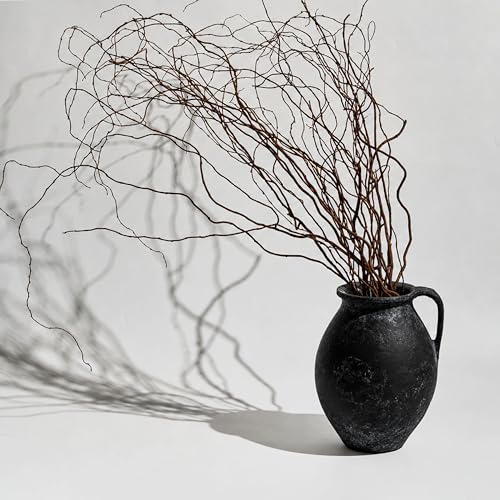 LB2 Black Ceramic Large Vase, 11.2" Tall Zen Style Vase, Terra Cotta Pitcher, Distressed Farmhouse Decor, Pottery Decorative Flower for Home Decor (D - Black 11.2") - Image 4