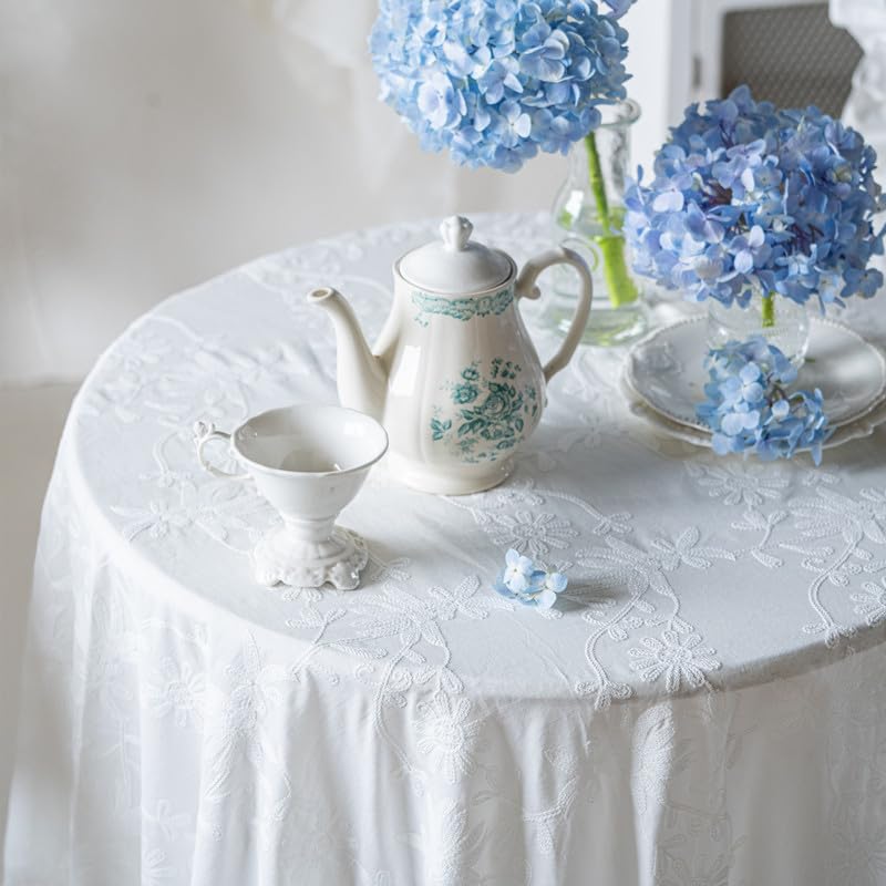 Nappe brodée coton imperméable bleu et blanc 200x140 cm pour table rectangulaire - 4
