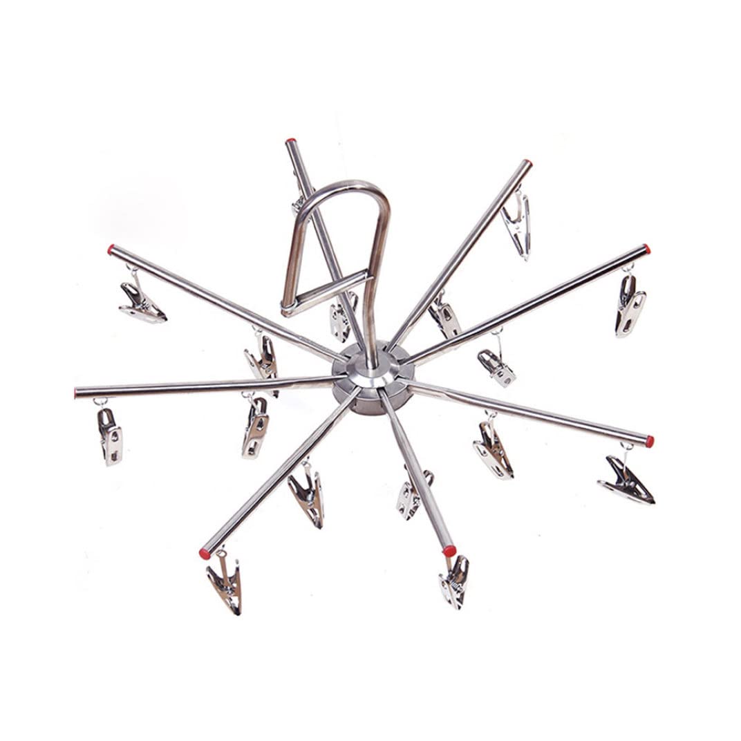 Nukinp Stainless Steel Hanging Drying Rack Laundry Drip Hanger with 16 Clips for Drying Socks Baby Clothes Towel