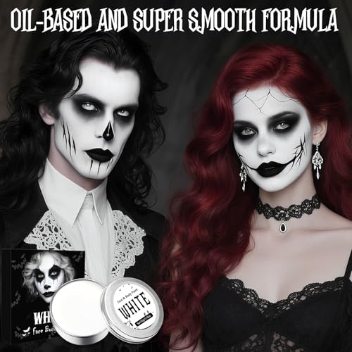 Weiße Schminke Karneval Erwachsene Kinder Set - 50g Fasching Make Up, White Face Paint Kit Mit Pinsel für Gesichtsfarben Bodypainting Halloween Theaterschminke Vampir Körperfarbe Zombie Makeup