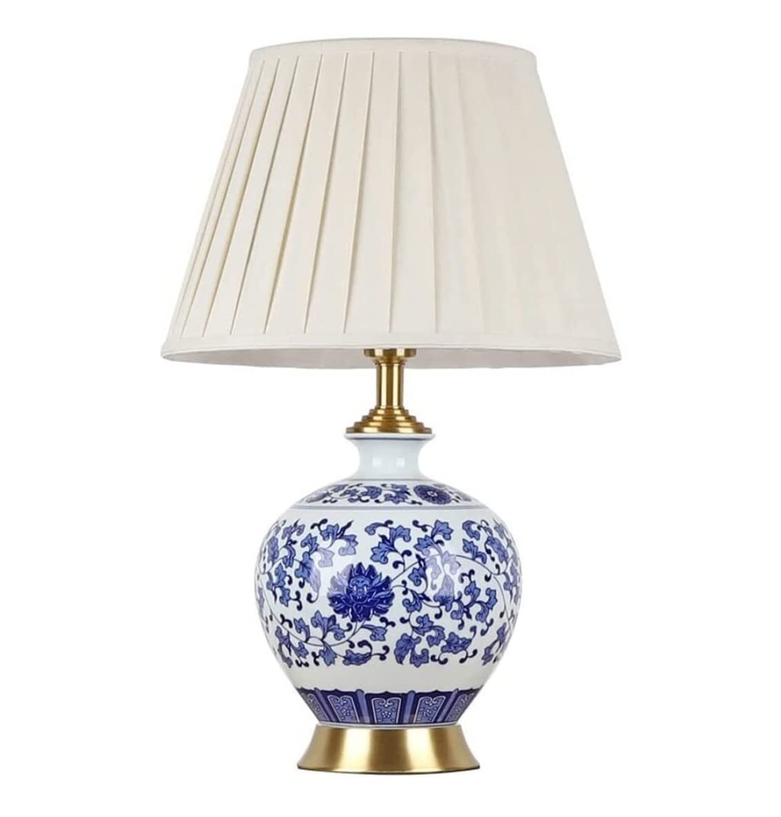 SGKOMN Table Lamp Table Lamps For Living Room Ceramic Table Lamps Desk Lamp With Drum Shade Decor Jingdezhen Traditional Bedside Nightstand Lamp Bedside Lamps Lamp For Bedroom-B-Dimmer
