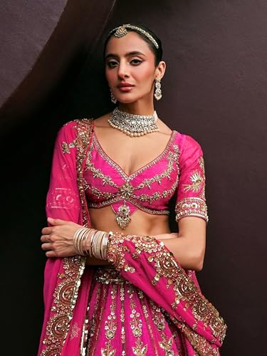 Image of TRENDMALLS Women's Art Silk Heavy Embroidery With Sequence Work Lehenga Choli Unstitch Blouse with Dupatta (New-Bridal-Latest-Wedding-Sequence-Lehenga-Designer)
