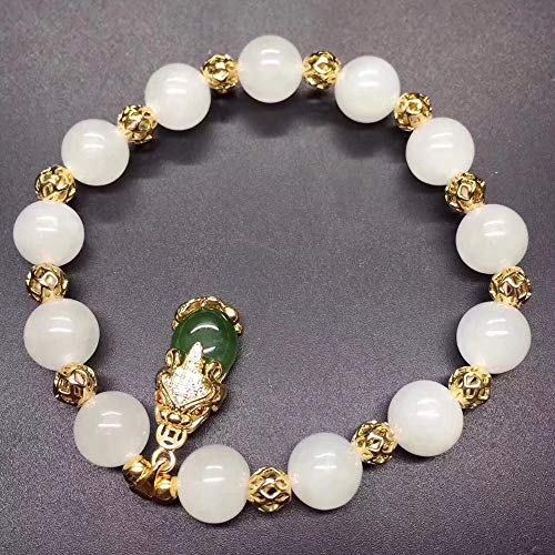 Bracelet de jade Hetian de 9.1 mm et son pendentif Pixiu chic - 4
