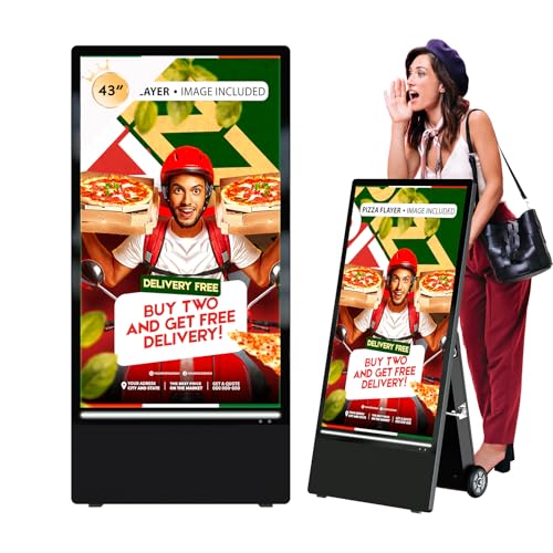 Image of MWE 43 Inch Outdoor Digital Signage Display, Portable Battery Powered High Brightness Screen Advertising Display Kiosk, Movable Waterproof Standing Poster, Android OS