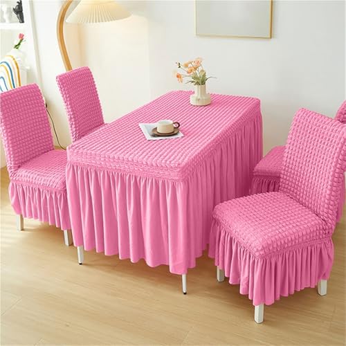 Fundas De Seersucker para Sillas De Comedor con Falda De Volantes Fundas Elásticas para Sillas Tipo Parsons Protectores para Sillas De Cocina Estilo Rústico Ideales para Hoteles(Rose Red,1pcs)