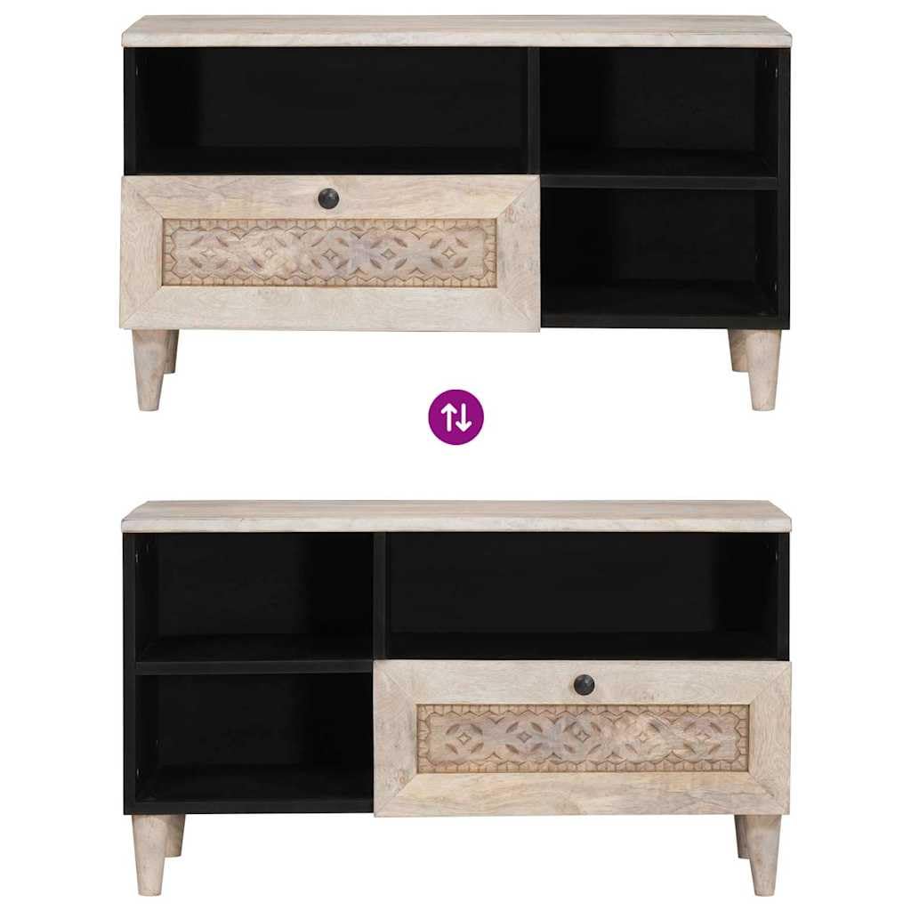 Mobile TV con cassetti, bianco, 80 x 33 x 46 cm, in legno, mobile multimediale a parete con ripiani, mobile basso moderno per soggiorno, home theater, archiviazione TV, ricevitore, DVD