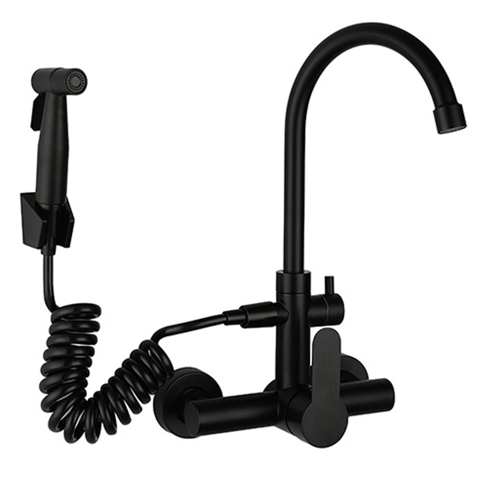 Rubinetto da cucina nero con spruzzatore, rubinetto for lavello da cucina a doppia funzione a parete Rubinetto da cucina girevole a 360° in acciaio inossidabile con acqua calda e fredda, doppi fori