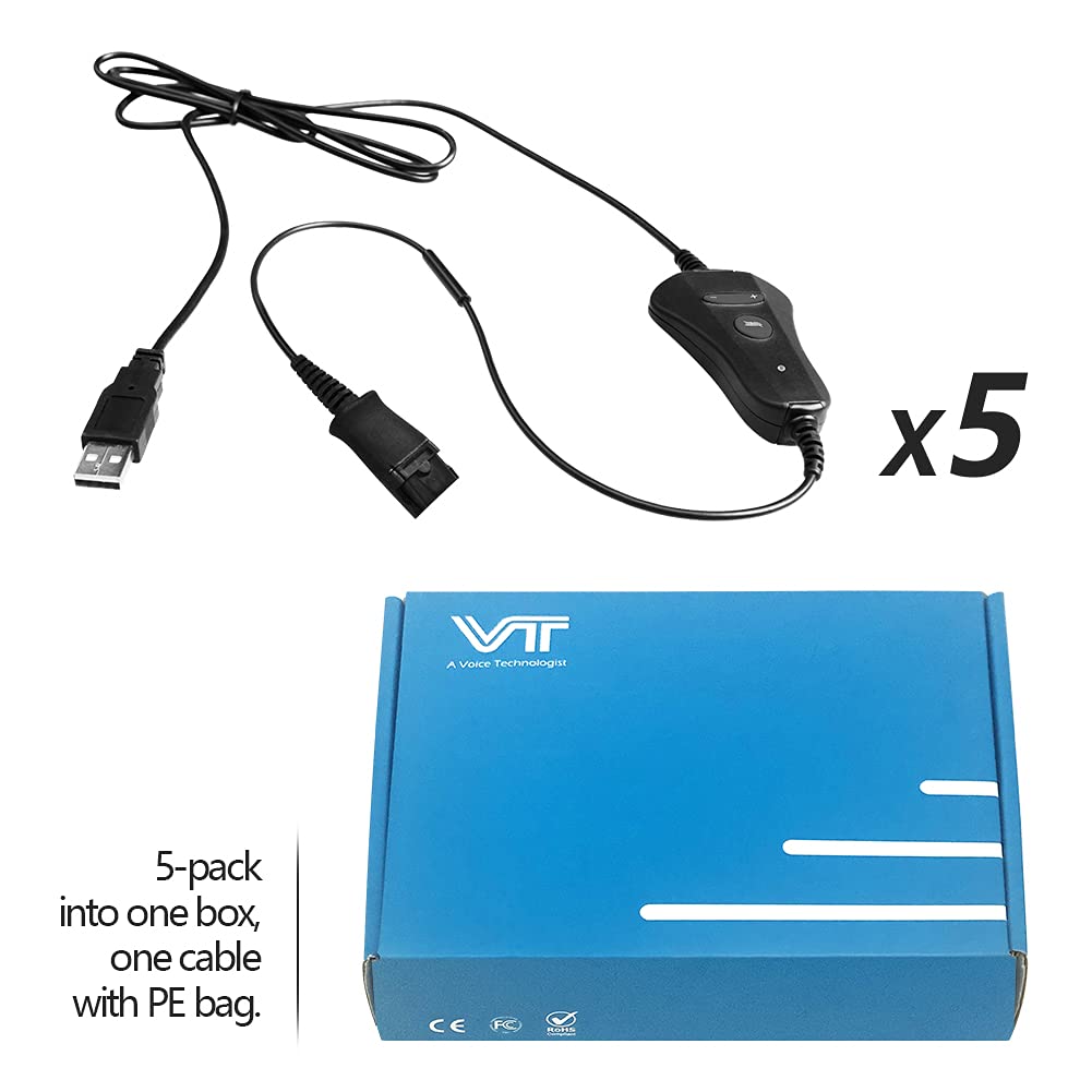 Cable adaptador QD a USB con control de volumen - Micrófono silencioso para auriculares Plantronic-QD Plug