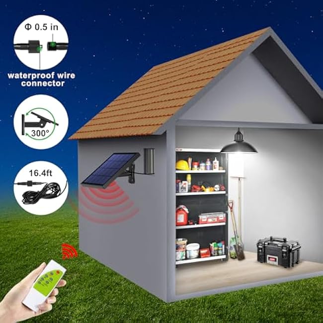 Solar Shed Light Outdoor Pendant Light with 4000mAh Solar Panel Warm/White Dimmable with Remote, Solar Powered Hanging Barn Light with Remote for Shed, 1 Pack