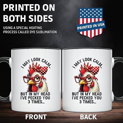 Funny-Chicken-Rooster-Gift-Mug-for-FarmerFarmhouse-Chicken-Lover-Mug-for-WomenI-May-Look-Calm-But-In-My-Head-Ive-Pecked-You-3-Times-Ceramic-Coffee-Cup-11OZ-AWFM110 Funny Chicken Rooster Gift Mug for FarmerFarmhouse Chicken Lover Mug for WomenI May Look Calm But In My Head Ive Pecked You 3 Times Ceramic Coffee Cup 11OZ AWFM110