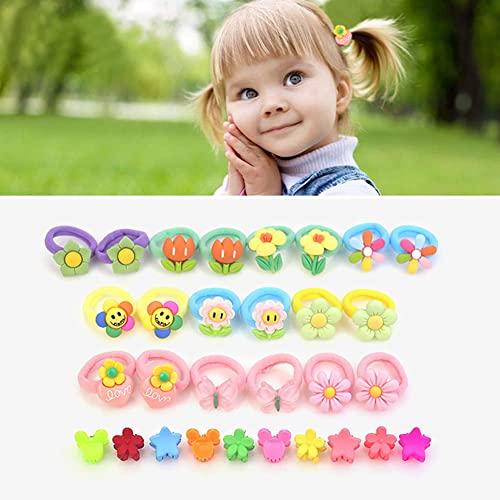 Baby Girl Hair Ropes and Hair Clips, 60PCS Flower Rubber Bands, Flower Hair Clips, Colorful Hair Accessories for Kids, Toddlers and Little Girls