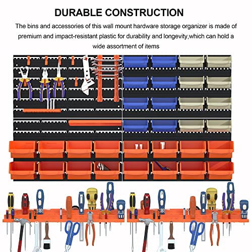 52Pcs Wall Mounted Storage Bins Garage Storage Drawers With 4Pcs Wall Mounting Peg Boards Workshop Parts Rack Container Tool Organizer Easy Access Compartments For Hardware Crafts Office Supplies #TOP4