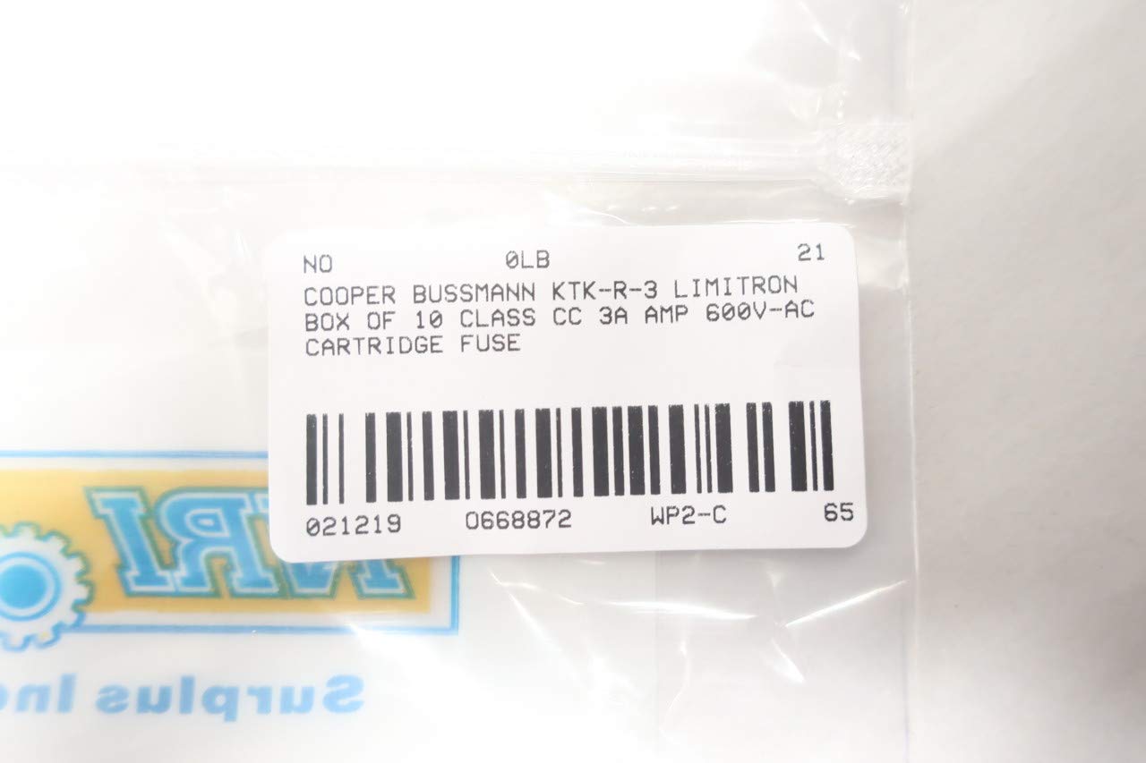 Cooper Bussmann KTK-R-3 Limitron - Fusibili a cartuccia classe CC 3A 600 V AC, confezione da 10