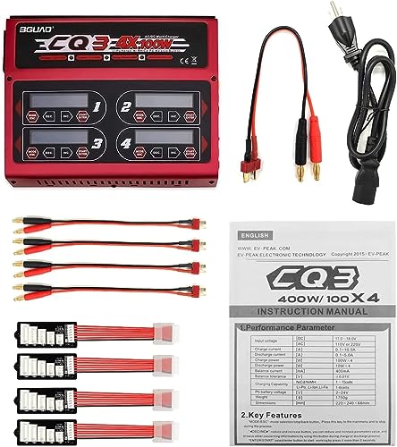 BGUAD CQ3 10A 100W 1-6S 100Wx4/10Ax4 Balance Charger with JST_XH Adapter Board for LiPo Life NiMH...