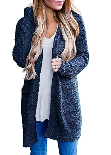 MEROKEETY Women's Long Sleeve Soft Chunky Knit Sweater Open Front Cardigan Outwear Coat A-Navy
